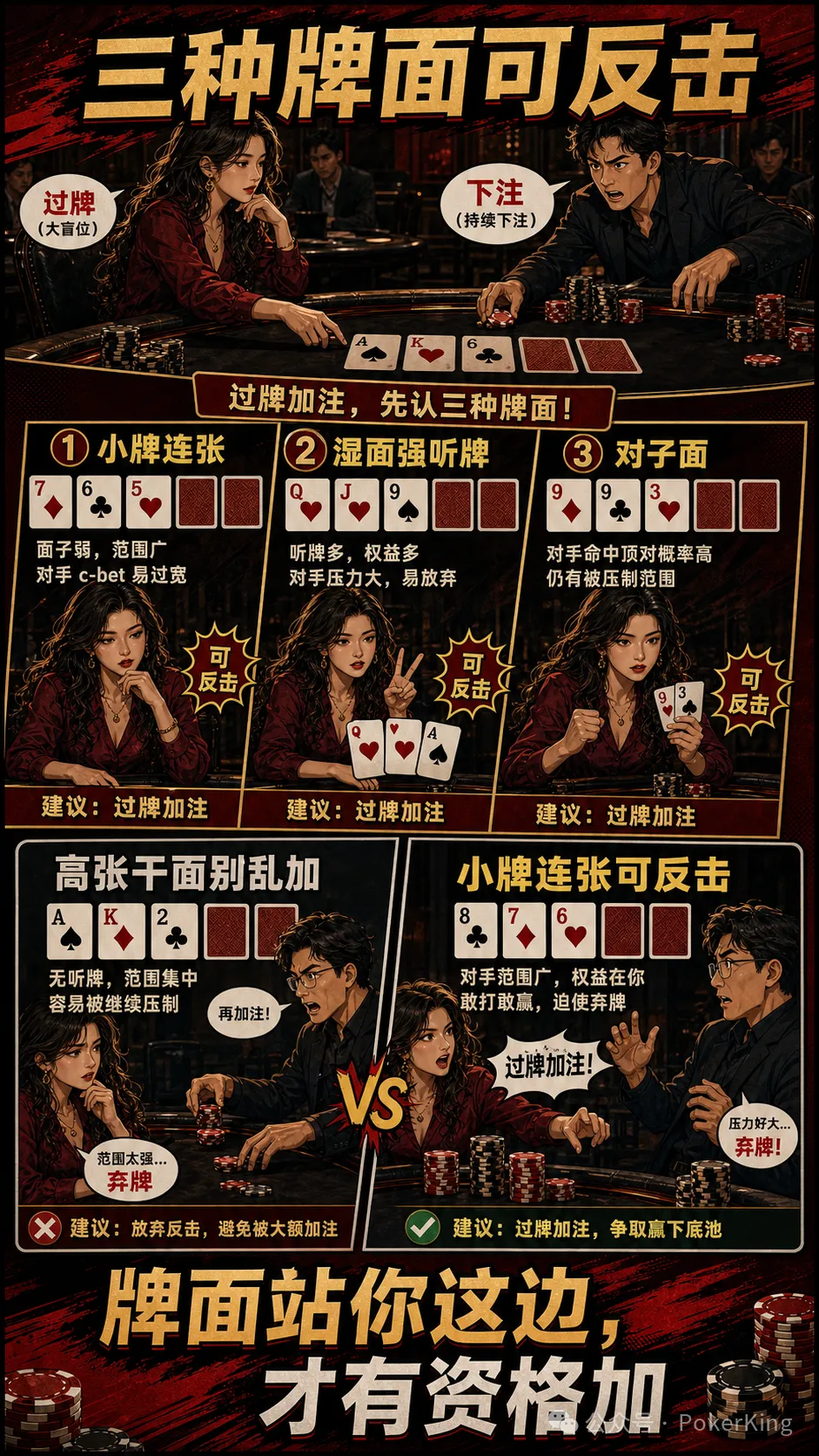 【微扑克】过牌加注不是发脾气：三种适合大盲位反击的翻牌面，让对手不敢随意下注