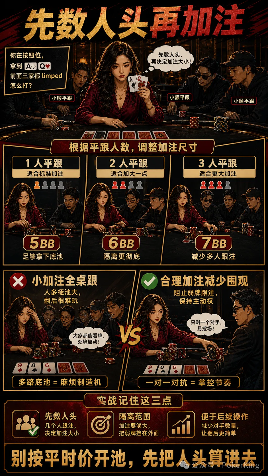 【微扑克】多人平跟后怎么加注？先数人头，再看牌和位置